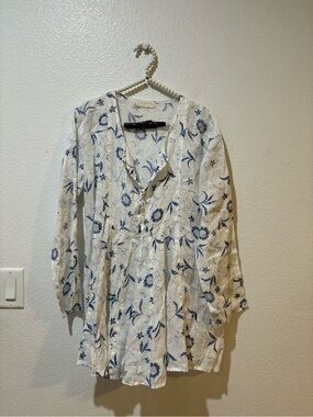 CP Shades small White Tunic with Blue Floral Print